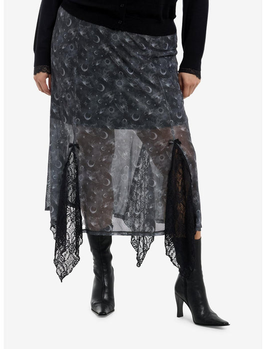 Cosmic Aura Spider Moth Celestial Mesh Midi Skirt Plus Size - US 9769