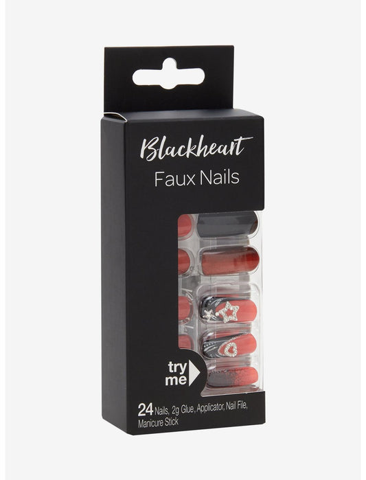 Blackheart Red & Black Star Rhinestone Press-On Nail Set - US 0371