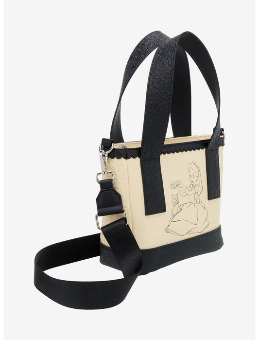 Loungefly Disney Alice In Wonderland Black & White Floral Crossbody Tote Bag - US 7804