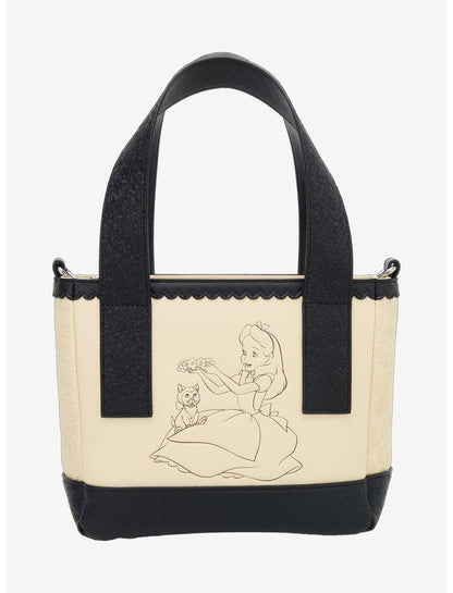 Loungefly Disney Alice In Wonderland Black & White Floral Crossbody Tote Bag - US 7804