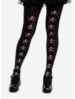 Black & Pink Skull & Crossbones Tights - US 9433