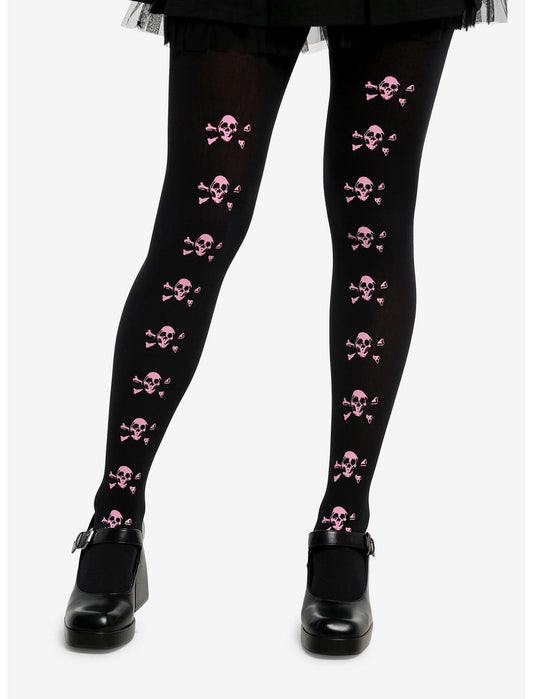 Black & Pink Skull & Crossbones Tights - US 9433