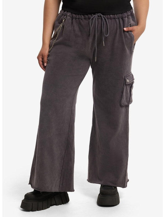 Grey Wash Side Chain Cargo Pocket Lounge Pants Plus Size - US 7424