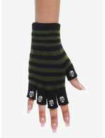 Green & Black Skull Enamel Fingerless Gloves - US 7972