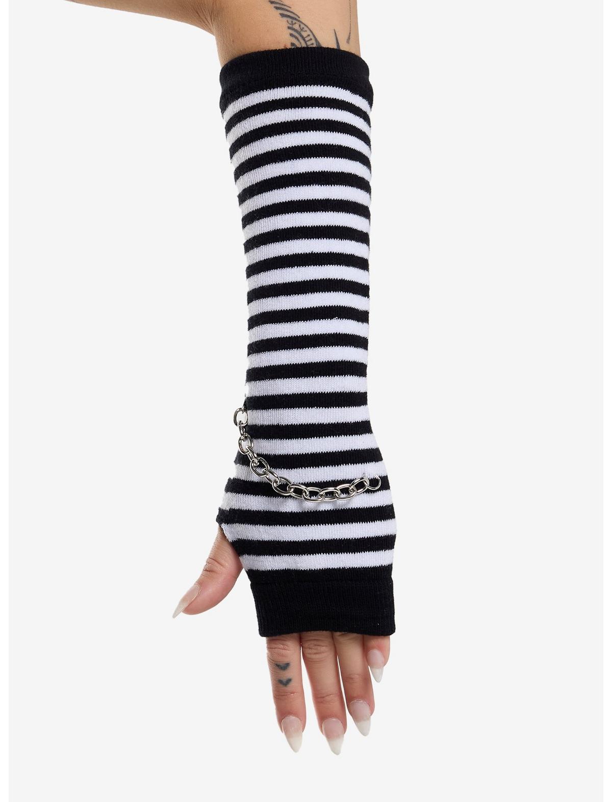 Black & White Stripe Chain Arm Warmers - US 8433