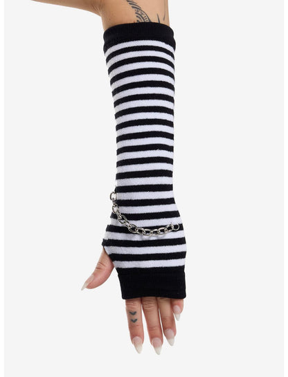 Black & White Stripe Chain Arm Warmers - US 8433