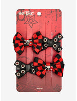 Black & Red Checkered Grommet Hair Bow Set - US 3493