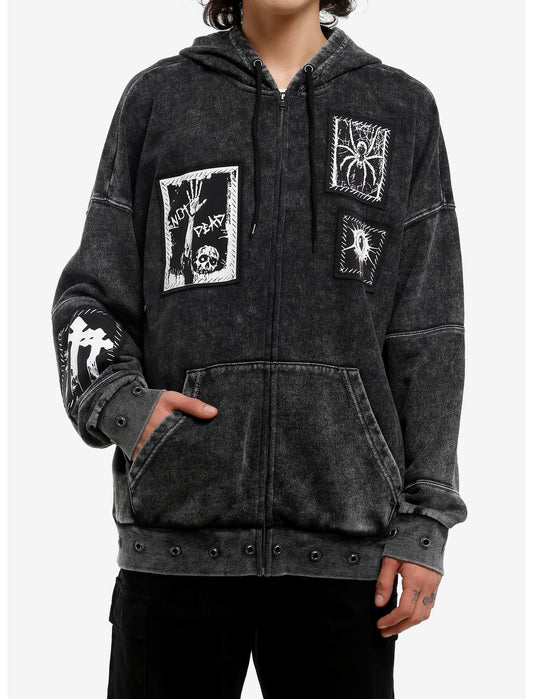 Gothic Patch Grommet Mineral Wash Hoodie - US 0245