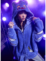 KPop Demon Hunters Derpy Tiger Character Patch Girls Fuzzy Hoodie - US 1808