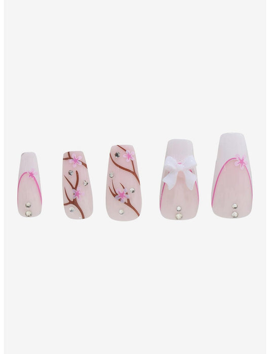 Blackheart Cherry Blossom Bow Press-On Nail Set - US 8828