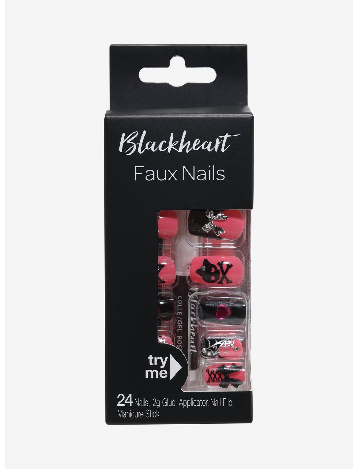 Blackheart Pink & Black Skull Press-On Nail Set - US 9695