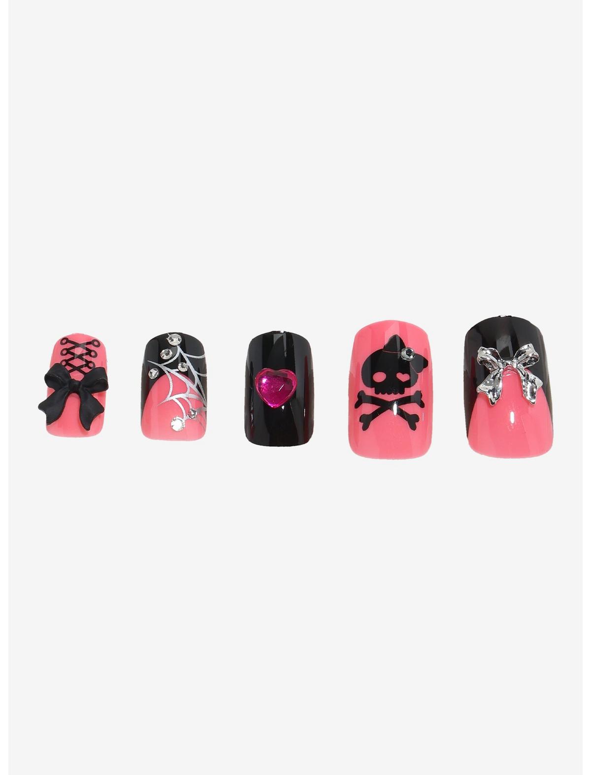 Blackheart Pink & Black Skull Press-On Nail Set - US 9695
