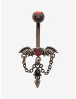 14G Steel Black Winged Heart Navel Barbell - US 7073
