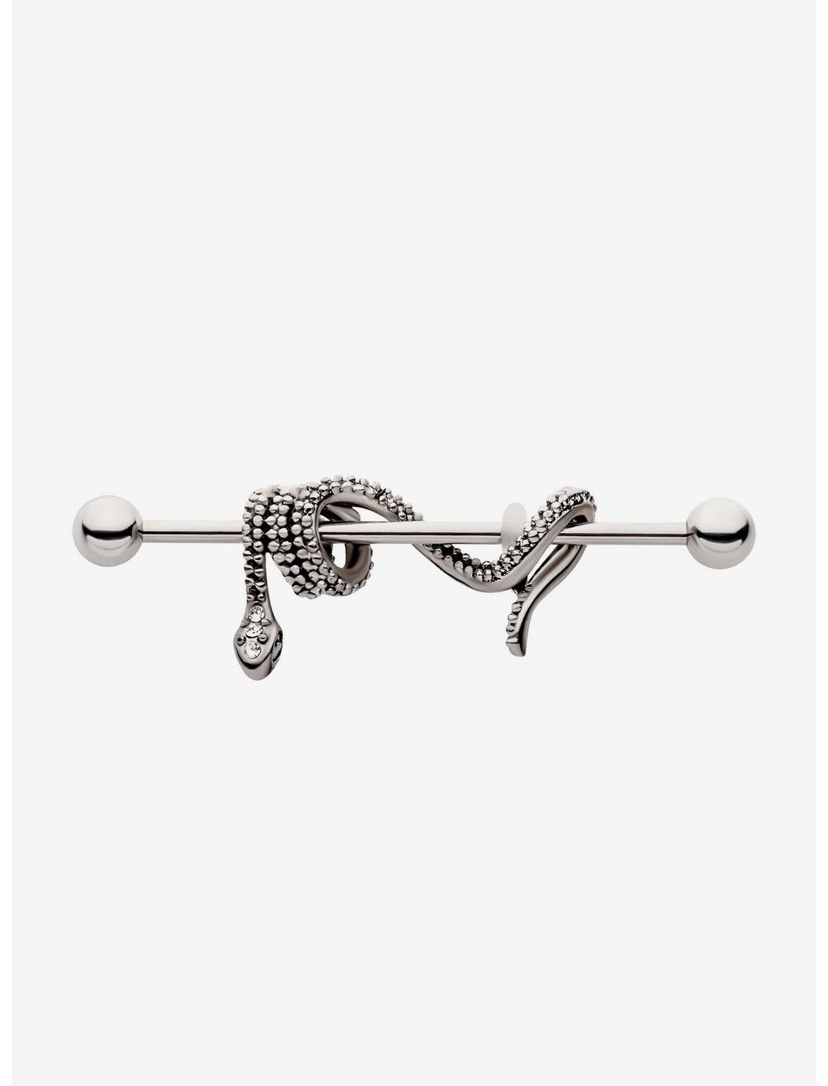 14G Steel Silver Snake Industrial Barbell - US 4328