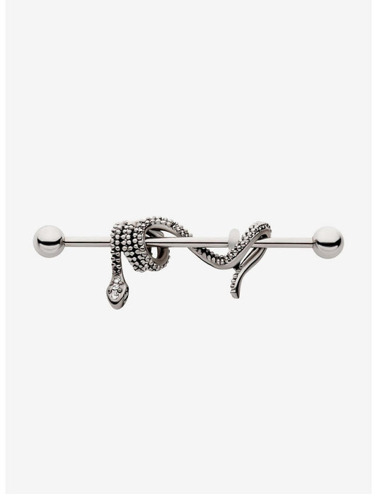 14G Steel Silver Snake Industrial Barbell - US 4328