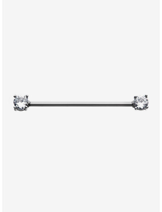 14G Steel Silver CZ Gem Industrial Barbell - US 4910
