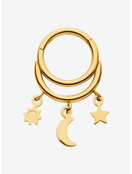 16G Steel Gold Moon & Star Hinged Clicker - US 9246