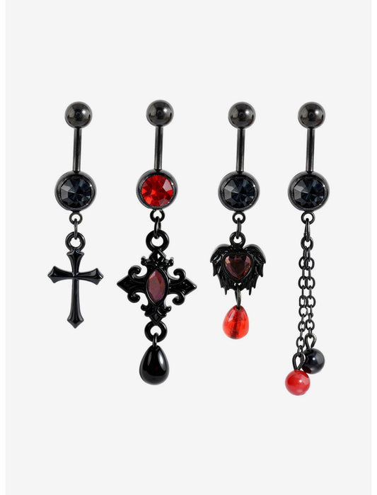 Black Steel Cross & Heart Curved Barbell 4 Pack - US 9440