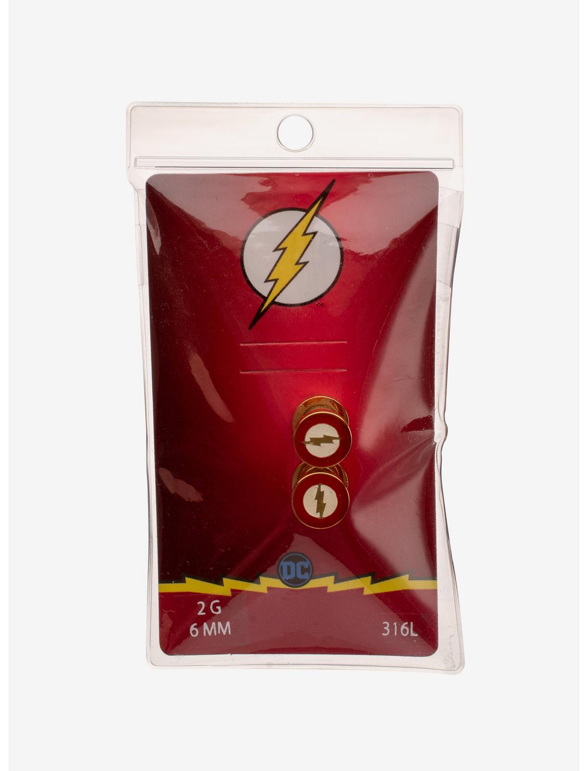 DC Comics Flash Logo Front Screw Fit 2G Gold PVD Steel Plug - US 8485