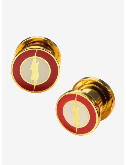 DC Comics Flash Logo Front Screw Fit 2G Gold PVD Steel Plug - US 8485