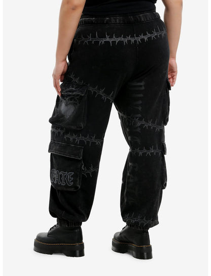 Barbed Wire Skull Icons Dark Wash Jogger Sweatpants Plus Size - US 5140