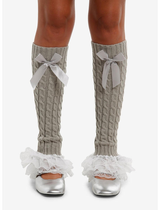Grey Bow Lace Knit Leg Warmers - US 4441