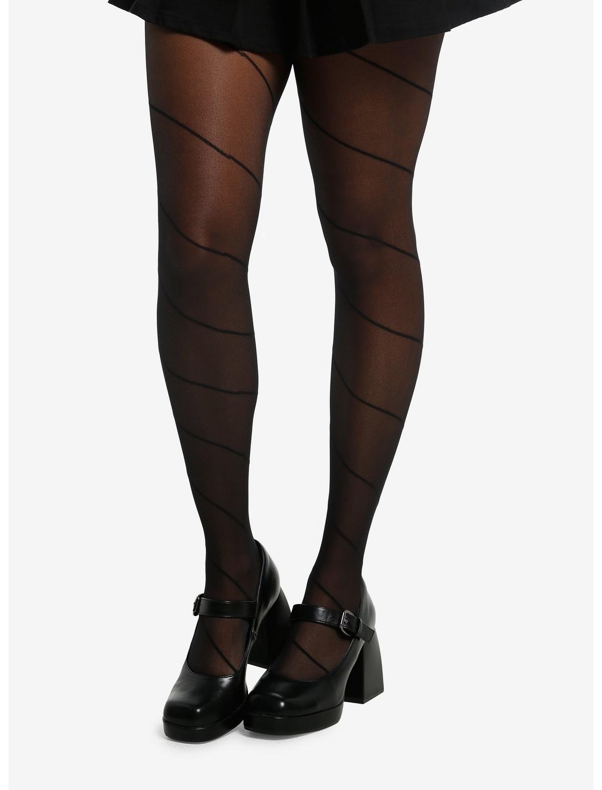 Black Diagonal Stripe Sheer Tights - US 5380