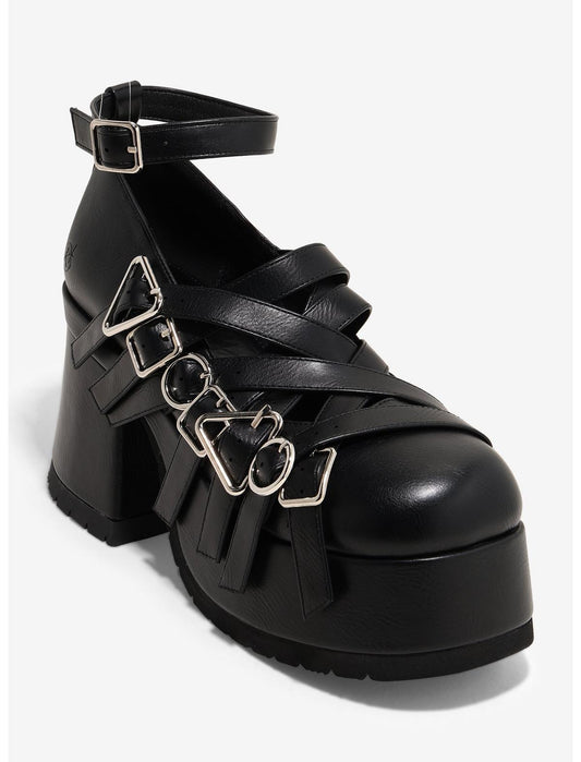 Koi Black Avalon Strappy Chunky Heels - US 1883