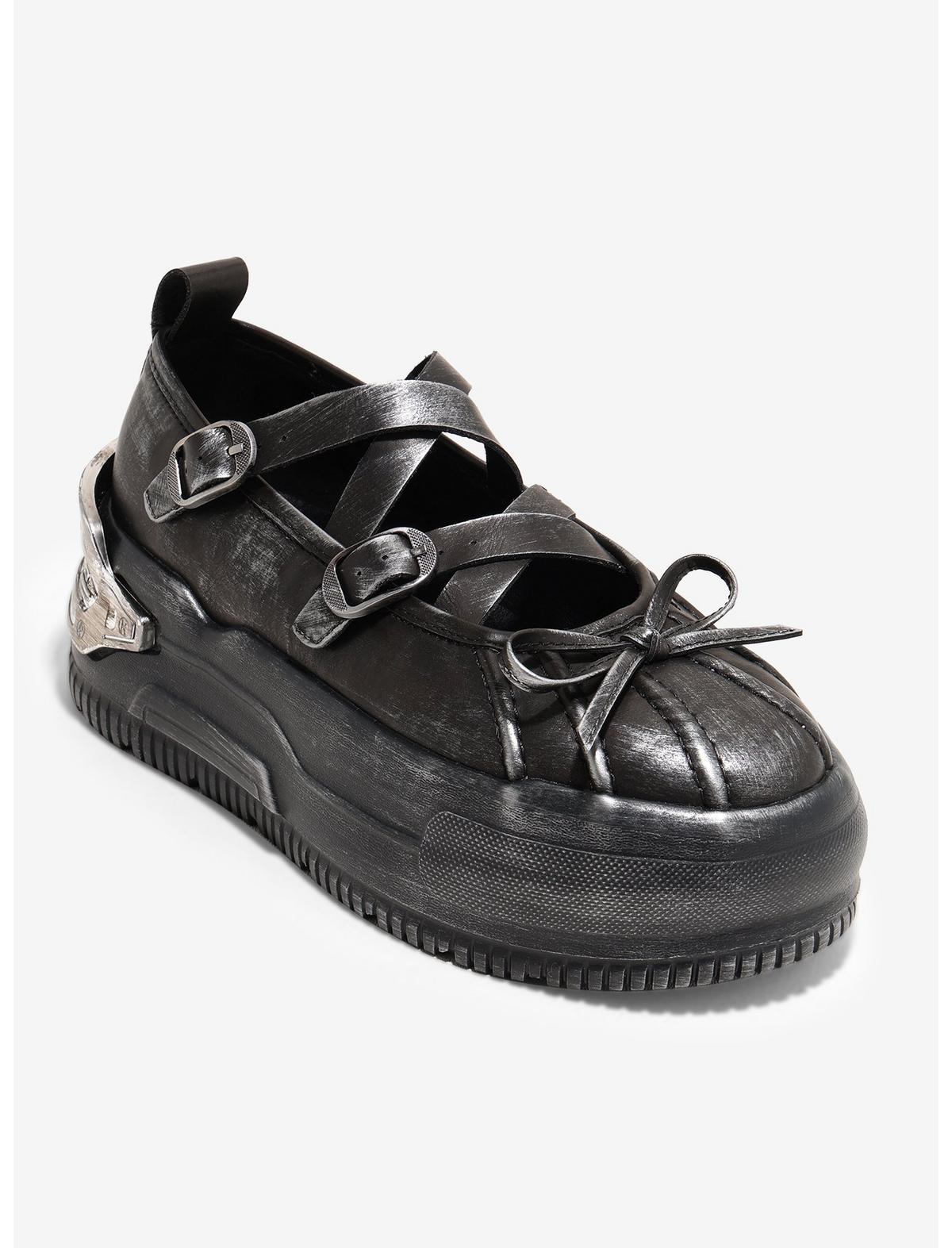 Koi Metamorphosis Distressed Charcoal Mary Janes - US 2196