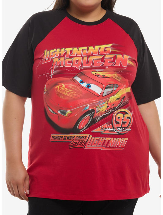 Disney Pixar Cars Lightning McQueen Girls Oversized Raglan Top Plus Size - US 1772