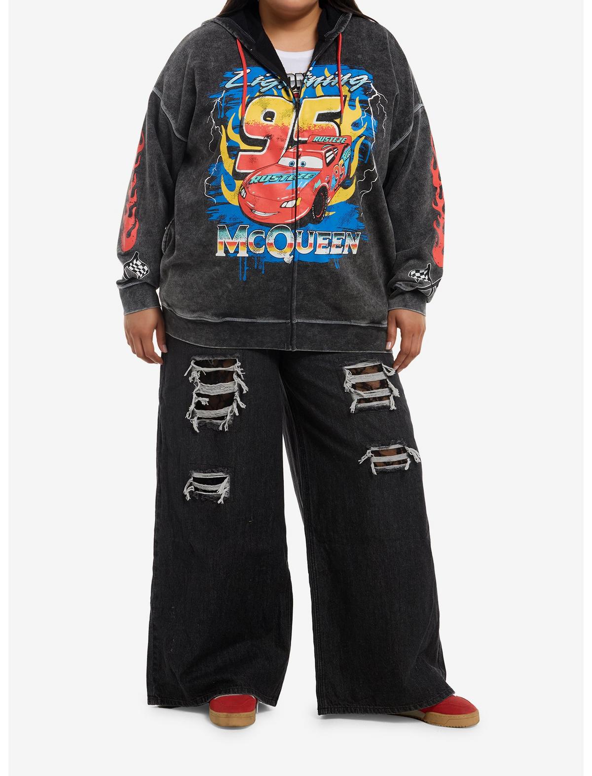 Disney Pixar Cars Lightning McQueen Dark Wash Girls Oversized Hoodie Plus Size - US 5608