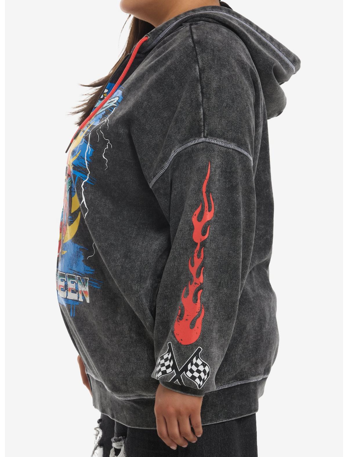 Disney Pixar Cars Lightning McQueen Dark Wash Girls Oversized Hoodie Plus Size - US 5608