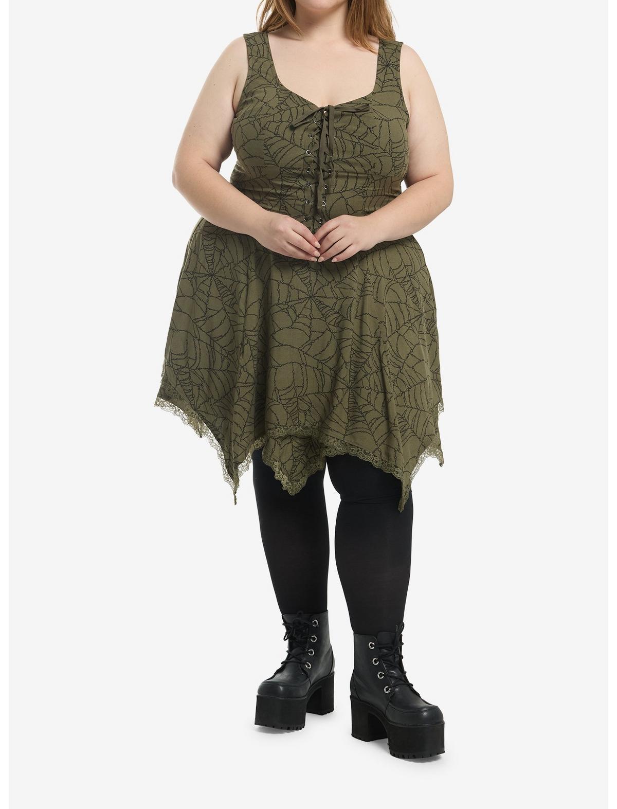 Cosmic Aura Green Chain Spiderweb Hanky Hem Dress Plus Size - US 7219