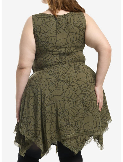 Cosmic Aura Green Chain Spiderweb Hanky Hem Dress Plus Size - US 7219