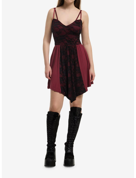 Maroon & Black Lace Panel Cami Dress - US 2144