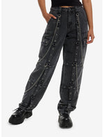 Grey Wash Grommet Strap Side Chain Carpenter Pants - US 4943