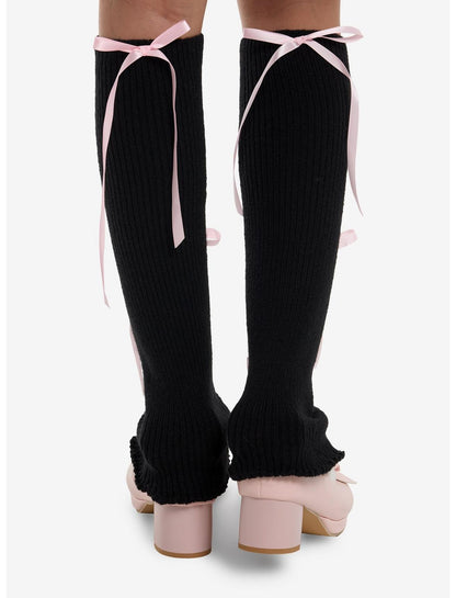 Black & Pink Lace-Up Leg Warmers - US 5790
