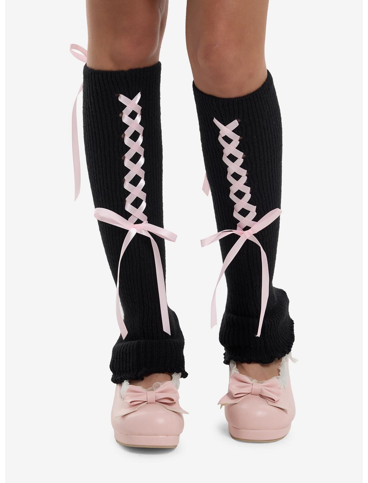 Black & Pink Lace-Up Leg Warmers - US 5790