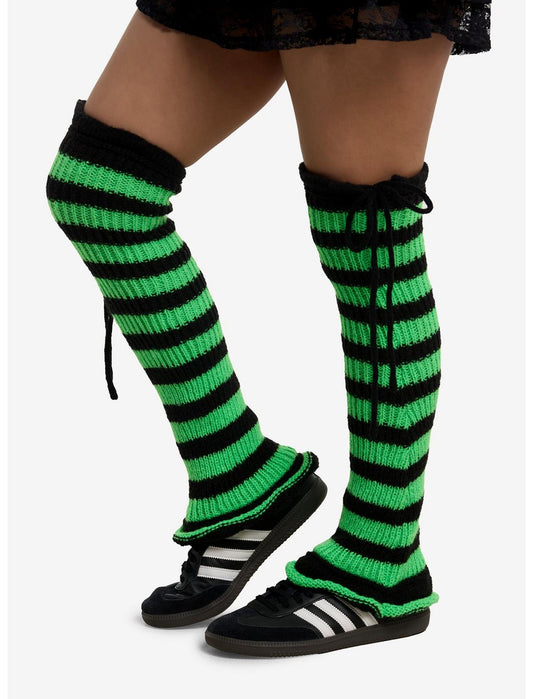 Black & Neon Green Stripe Flared Leg Warmers - US 5161