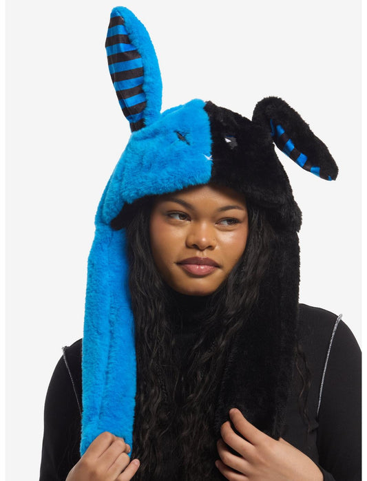 Black & Blue Bunny Tassel Beanie With Movable Ears - US 5296
