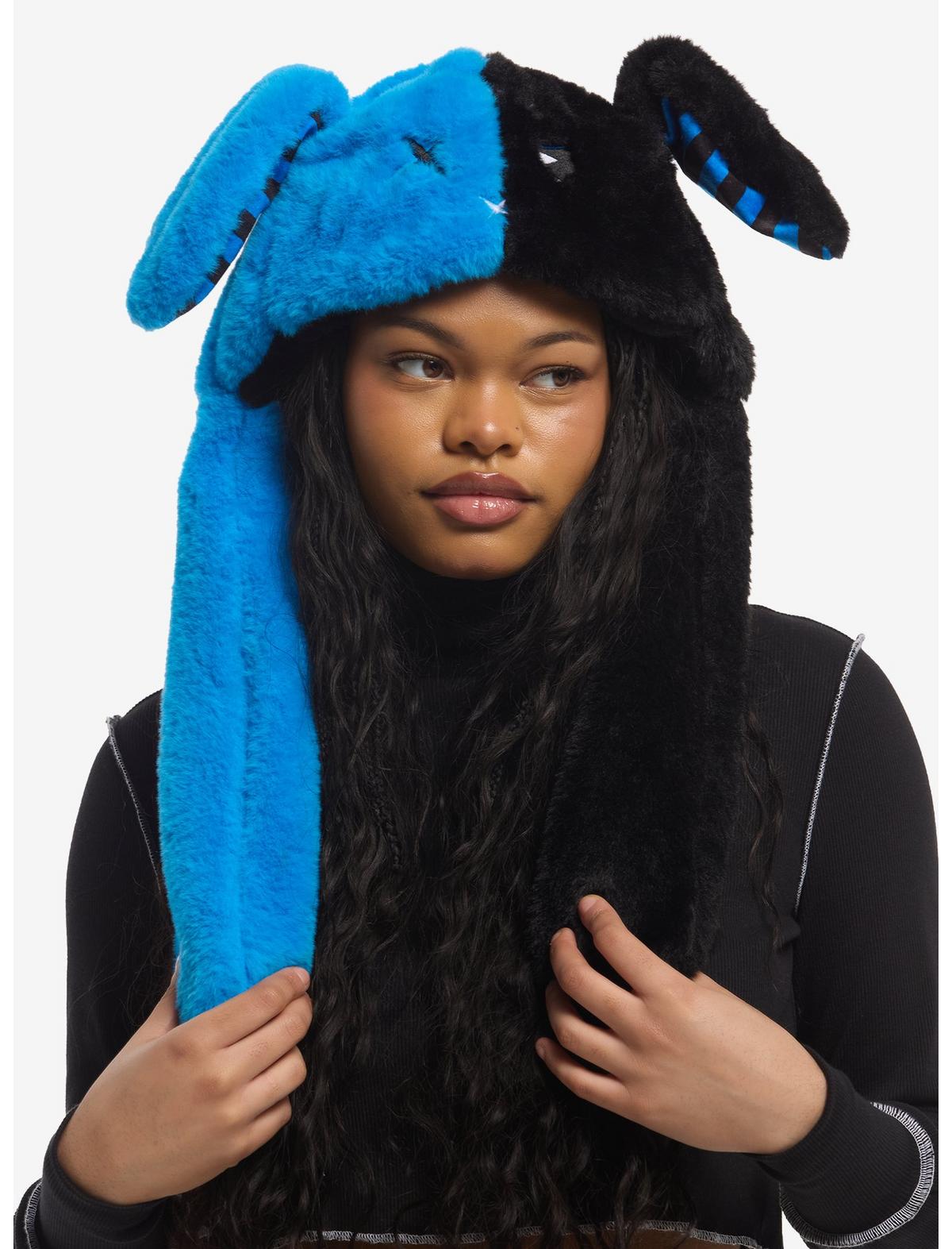Black & Blue Bunny Tassel Beanie With Movable Ears - US 5296
