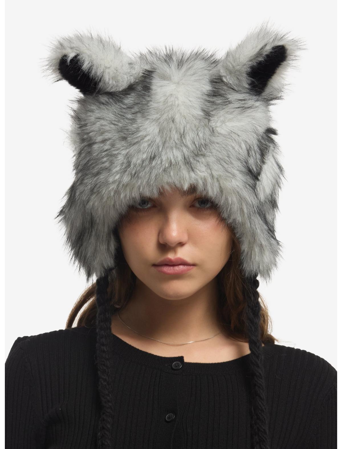 Grey Wolf Ears Fuzzy Tassel Beanie - US 7345