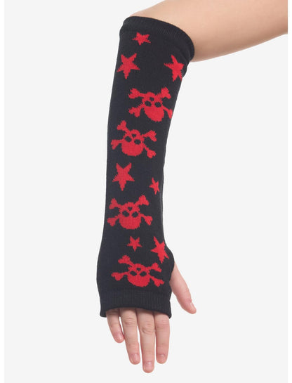 Black & Red Skull & Star Arm Warmers - US 9425