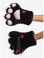Blood Splatter Chain Hardware Fuzzy Cat Paw Gloves - US 3685