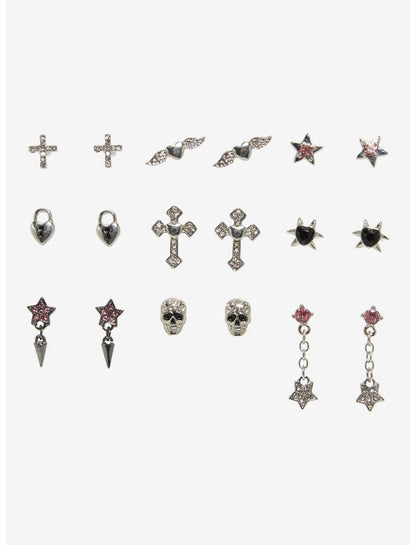 Cross Winged Heart Star Rhinestone Stud Earring Set - US 5945