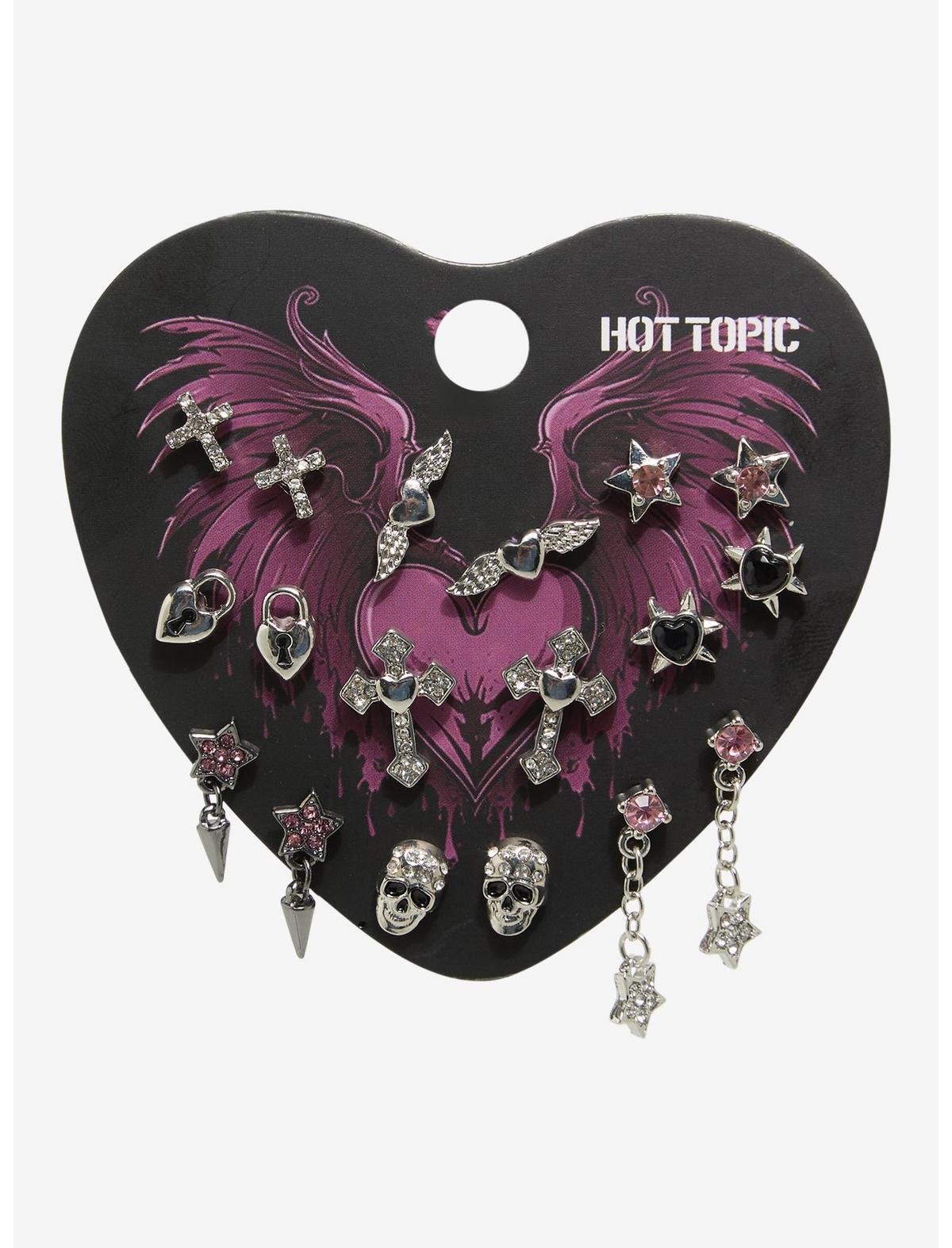 Cross Winged Heart Star Rhinestone Stud Earring Set - US 5945