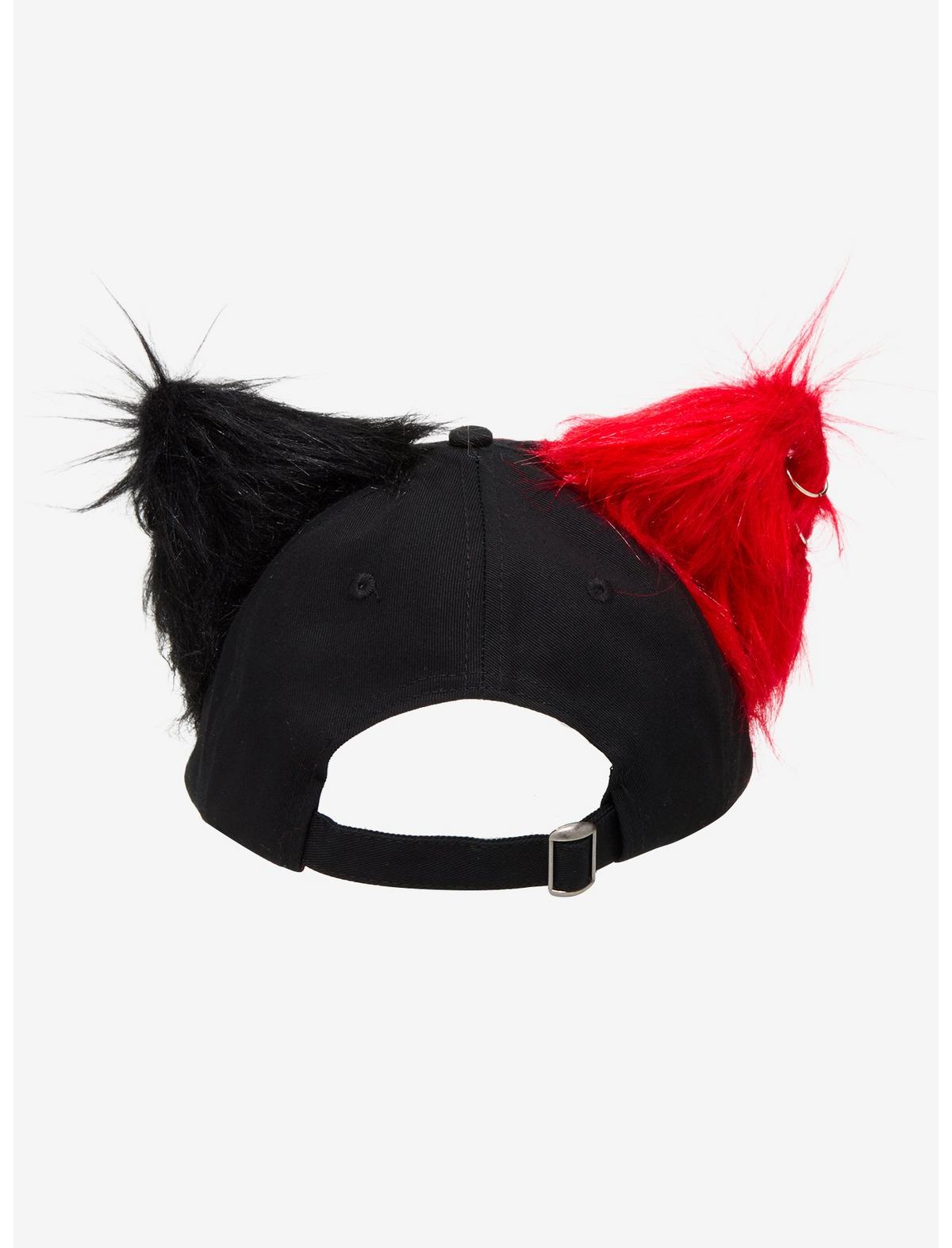 Black & Red Pierced Fuzzy Ears Dad Cap - US 1639