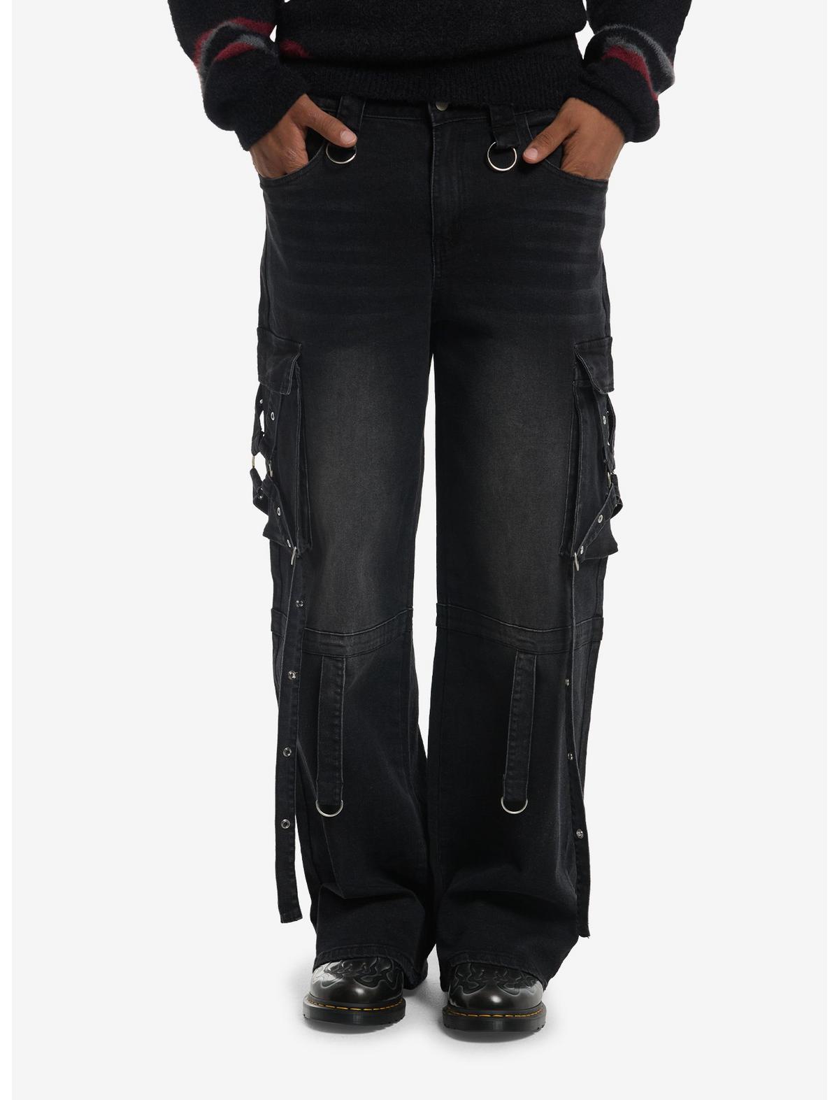 Dark Wash Grommet Suspender Strap Cargo Jeans - US 1765