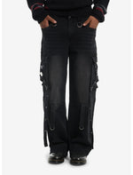 Dark Wash Grommet Suspender Strap Cargo Jeans - US 1765