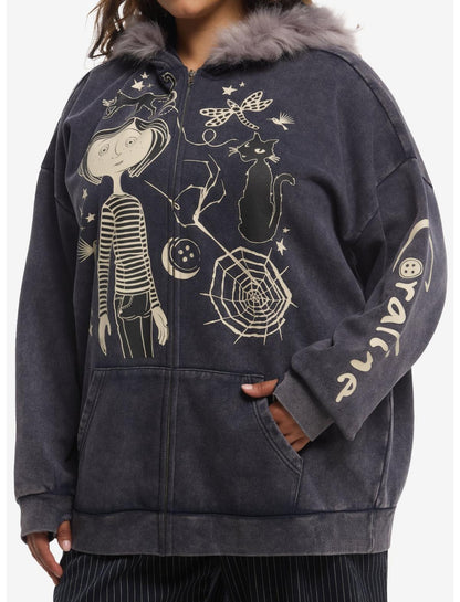Coraline Fur Trim Girls Glow-In-The-Dark Hoodie Plus Size - US 9064